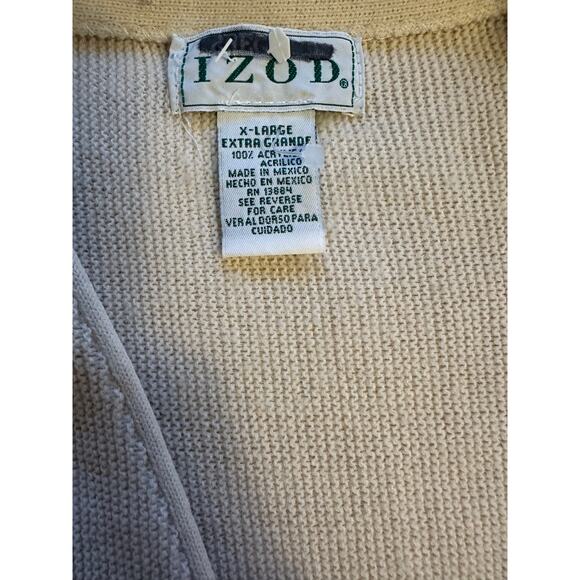 IZOD Cardigan Sweater Vintage 90s Mens XL Cream Logo Button Up Old Money Preppy - Picture 3 of 11
